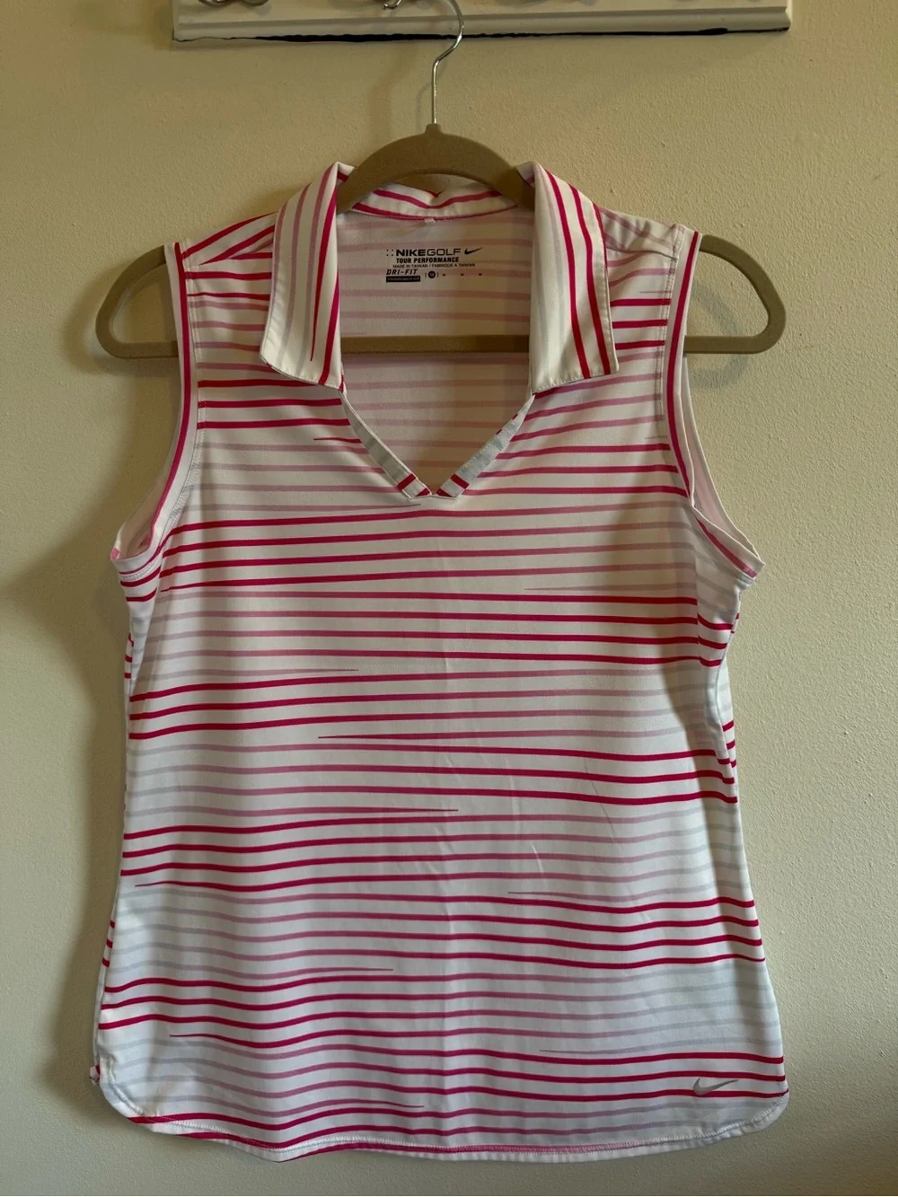 Nike Golf Women's Sleeveless Polo - White with Pink Stripes